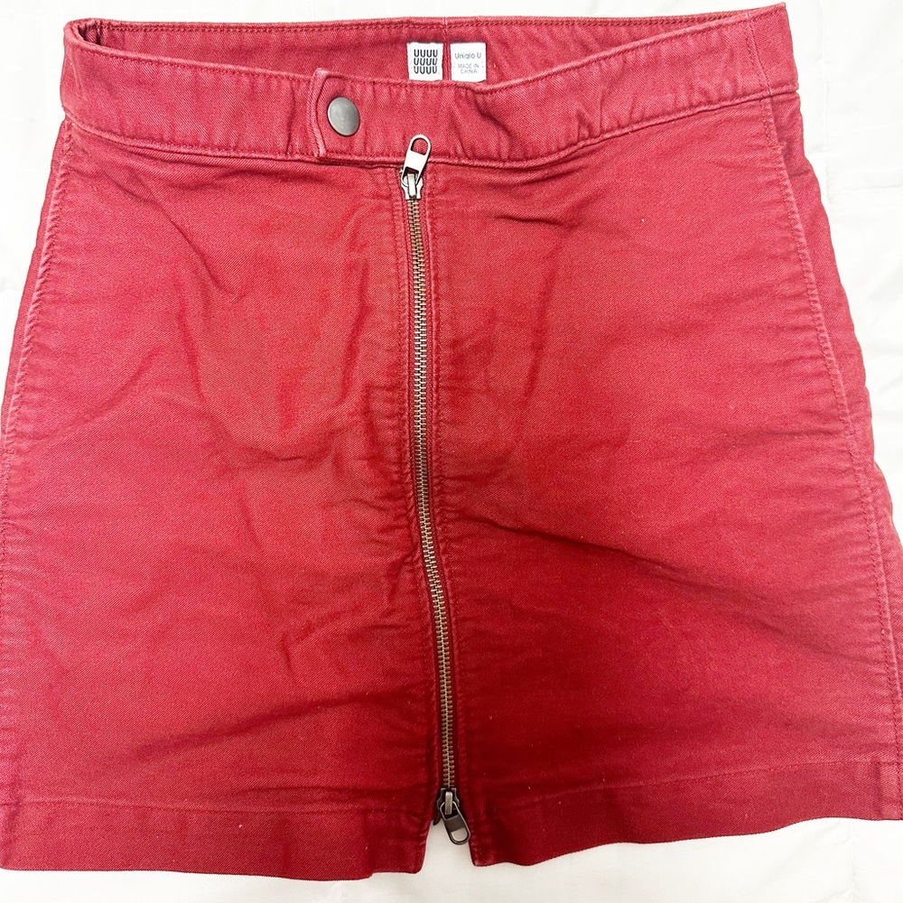 Red Uniqlo Zip Up Skirt